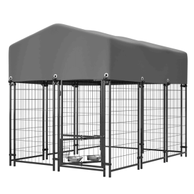 Dog Kennel Outdoor with Roof, 4.23'x5.82'x4.83' Welded Wire Enclosure, Heavy Duty Dog Crate with UV-Resistant Waterproof Cover